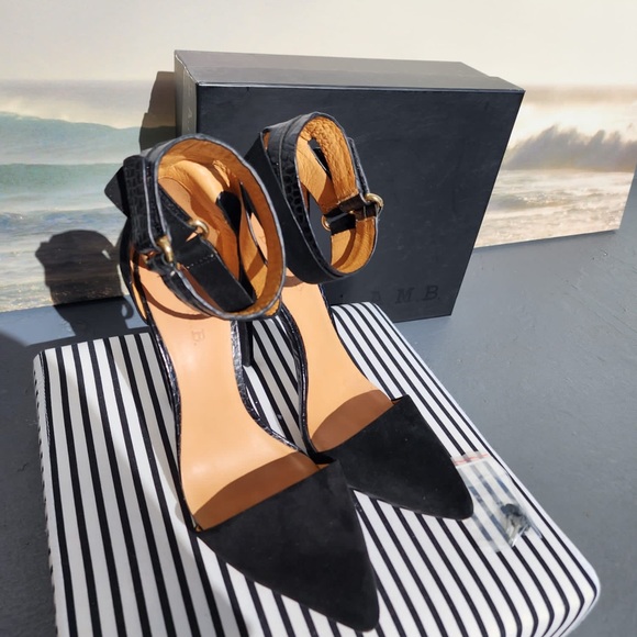 L.A.M.B. Black Suede Oxley Leather Heels Pump - Picture 3 of 10